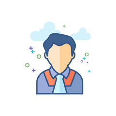 Judge avatar icon in outlined flat color style. Vector illustration.