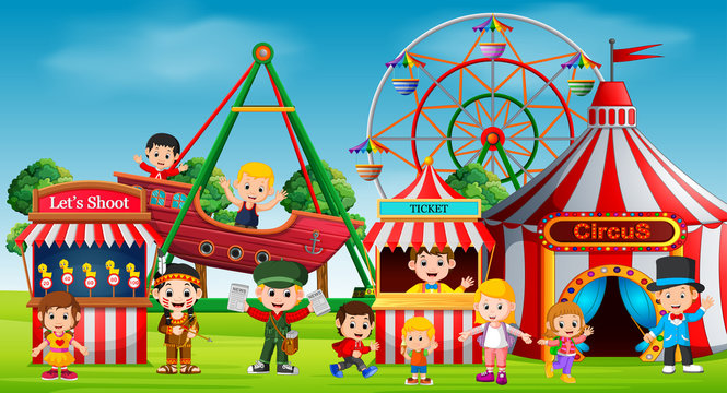 Childrens and having fun in amusement park