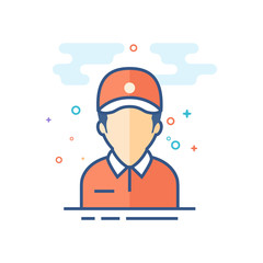Delivery man icon in outlined flat color style. Vector illustration.