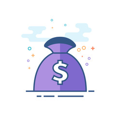 Money sack icon in outlined flat color style. Vector illustration.