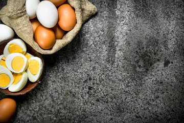 Boiled eggs in a bowl.