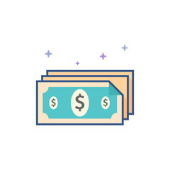Money icon in outlined flat color style. Vector illustration.