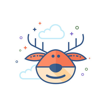Reindeer the moose icon in outlined flat color style. Vector illustration.