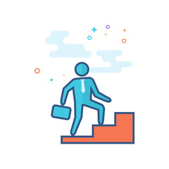 Businessman stairway icon in outlined flat color style. Vector illustration.
