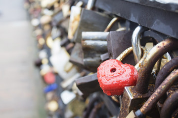 Padlock for love The closed red padlock with heart.