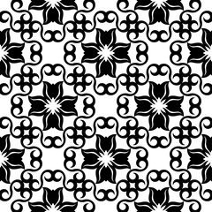 Black floral seamless pattern on white background