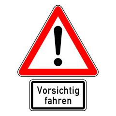 ncsc23 NewCombinationSignCaution ncsc - rsas2 RoadSignAdditionalSign rsas - Gefahrzeichen StVO - Achtung - Ausrufezeichen / dreieckig - Zusatzkennzeichnung mit Text: Vorsichtig fahren - xxl g5850