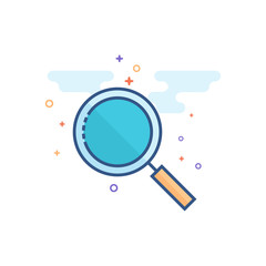 Magnifier icon in outlined flat color style. Vector illustration.
