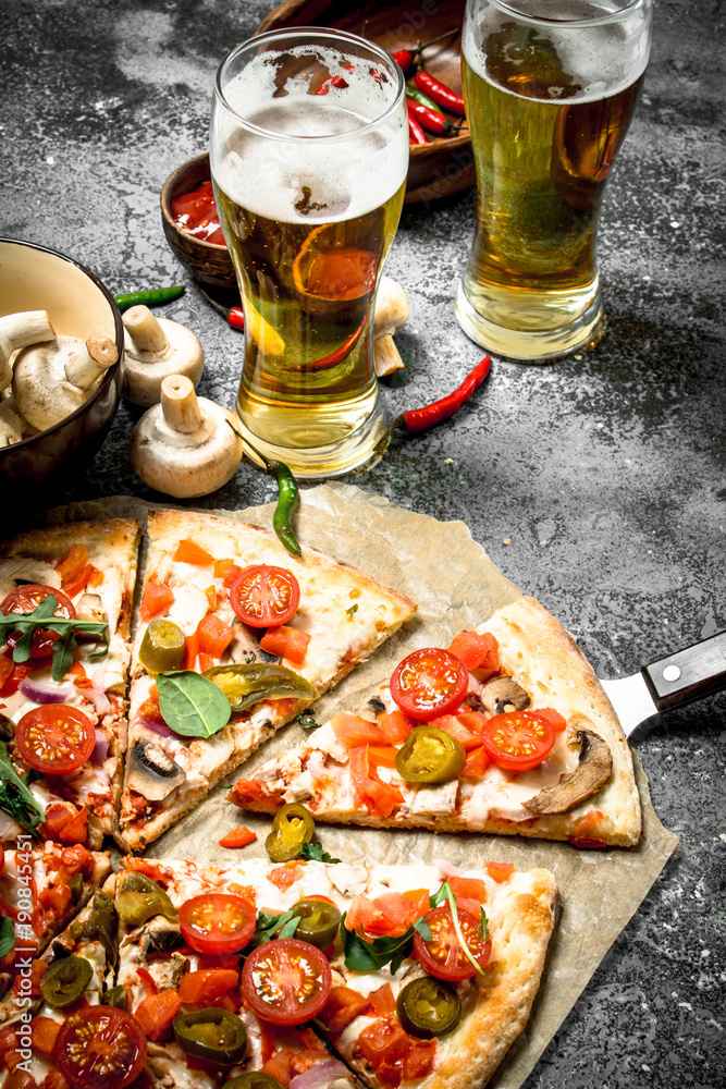 Canvas Prints mexican pizza with cold beer.