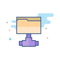 Shared folder icon in outlined flat color style. Vector illustration.