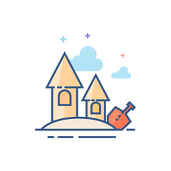 Sand castle icon in outlined flat color style. Vector illustration.