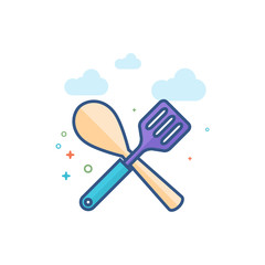 Spatula icon in outlined flat color style. Vector illustration.