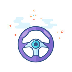 Steering wheel icon in outlined flat color style. Vector illustration.