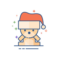 Teddy holding heart shape icon in outlined flat color style. Vector illustration.