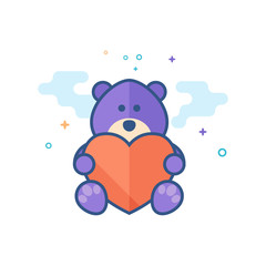 Teddy holding heart shape icon in outlined flat color style. Vector illustration.