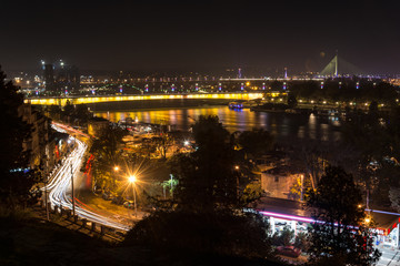 View from Kalemegdan towards Belgrade bridges and Ada