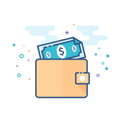 Wallet icon in outlined flat color style. Vector illustration.