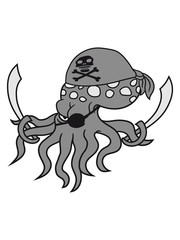 pirat seeräuber säbel schwerter schiff boot meer überfall blick böse gefährlich oktopus tentakel unterwasser tintenfisch riesenkrake kraken comic cartoon design clipart © Style-o-Mat-Design