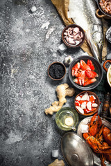 Different fresh seafood.