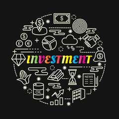 investment colorful gradient with line icons set