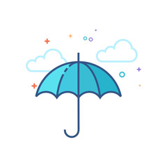 Umbrella icon in outlined flat color style. Vector illustration.