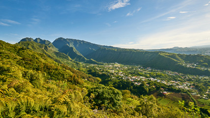 Fototapeta na wymiar Reunion Island, Entre-deux Village, Panoramic view from coteau-sec mountain
