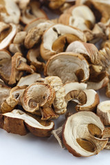 Dried mushrooms for cooking. On a white background.