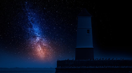 Lantern in enter to the sea and milky way