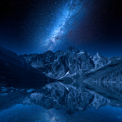 Milky way and lake in the Tatra Mountains, Poland, Europe