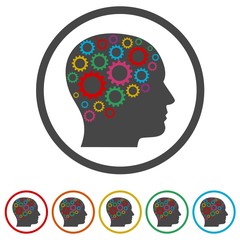 Head with gears concept, Vector logo gears in head, 6 Colors Included
