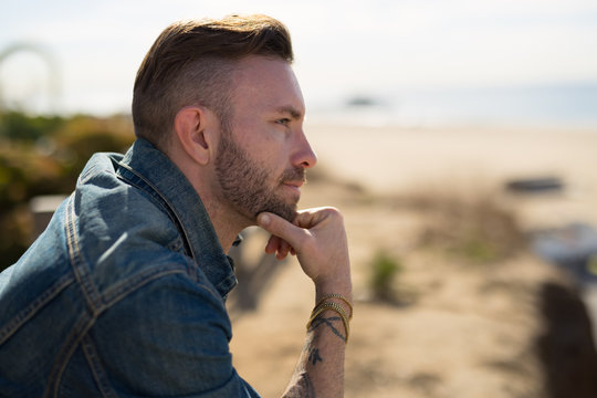 Caucasian Man Looking Far Thinking