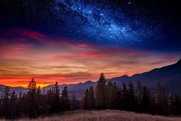 Deurstickers Sunset in Tatras mountain in Zakopane with stars, Poland © shaiith