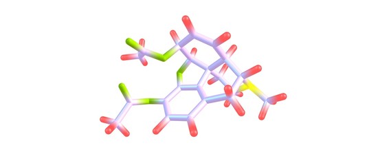 Molecular structure of Heroin on white background