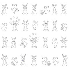 Big Collection of Easter Bunny Icons Coloring Page 