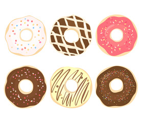Set of color hand drawn donuts in modern flat style. Donut isolated 