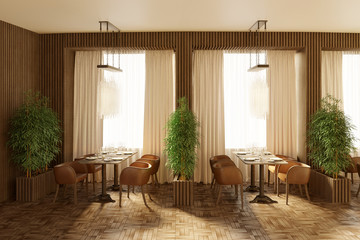 3d Illustration of the restaurant interior in the day 