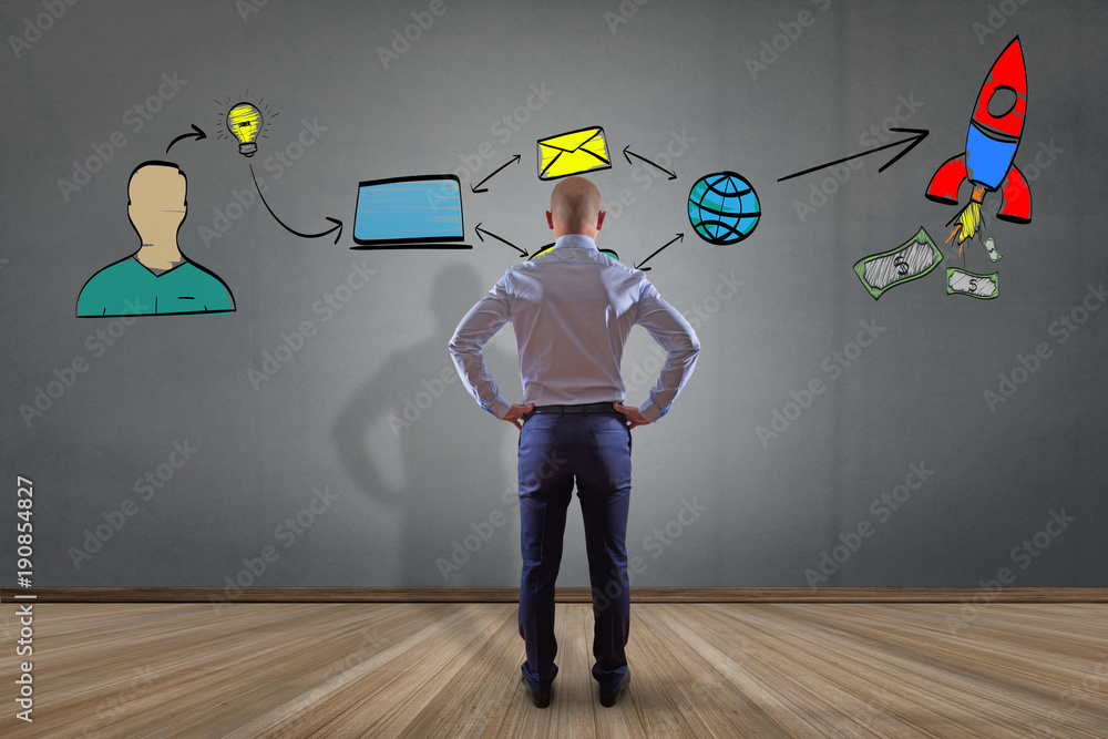 Poster connected world map on a uniform background
