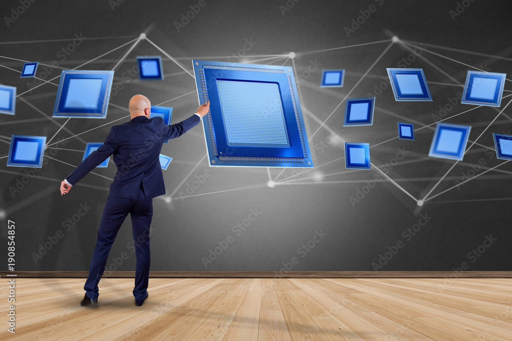 Poster connected world map on a uniform background