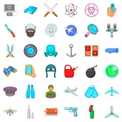 Military obligation icons set, cartoon style