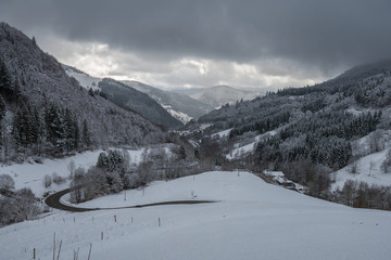 Fototapeta na wymiar Winter Landscape in Todtnau, Black Forest, Germany 2018