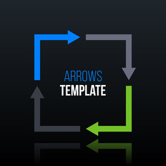 Square cycle template with four segments in glossy business style on black background.