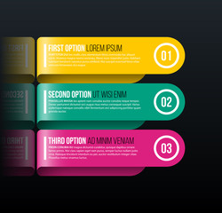 Three rounded options in glossy origami style on black background