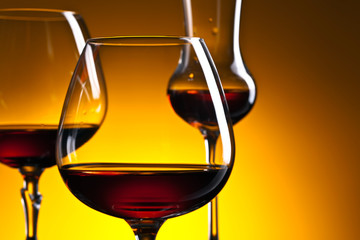 Different glasses of brandy .