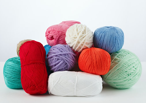 Yarn for handwork and knitting. Set on a white background