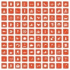 100 joy icons set grunge orange