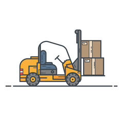 Forklift car for shops and warehouse. Yellow forklift truck with cargo boxes. Storage and transportation commercial activity illustration. Package delivery service. Modern line vector illustration.