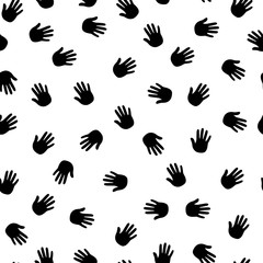 Hand prints black and white seamless patern. Vector background.