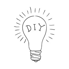 bulb idea black and white sketch cartoon doodle. vector illustration