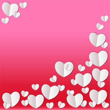 Valentines Day concept. White paper hearts folded isolated on re