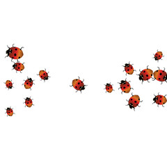 Delicate background with ladybugs. Trendy template for a postcard, stamp, banner or poster. Cute Ladybugs on a white background. Vector
